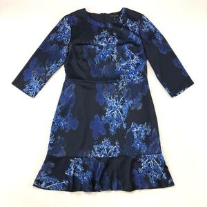 Banana Republic navy blue frost print three quarter sleeve dress Size 12 lined